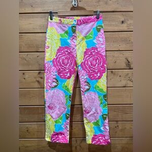 Lilly Pulitzer Floral Cropped Ankle Pants Size 2 Stretch Cotton Resort Wear